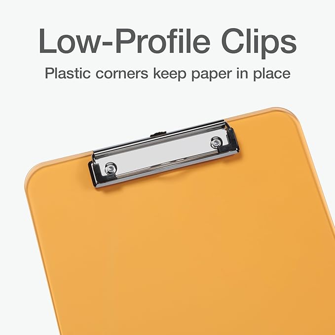Oxford Plastic Clipboards, Metal Clip with Plastic Corners, Writing Surface with Hanging Loop, Assorted Colors, 12.5" x 9", 6 Pack (25402)