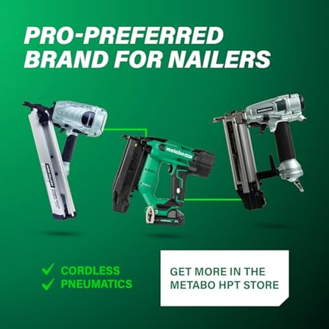 Metabo HPT PRO Finish Stapler, Pro-preferred Pneumatic Power Nailers, Finish Tool for Carpentry & Industrial Uses, All-Metal Key Component, 18 Gauge, 1/4" Crown Staples, Length 1/2" to 1-1/2", N3804A5