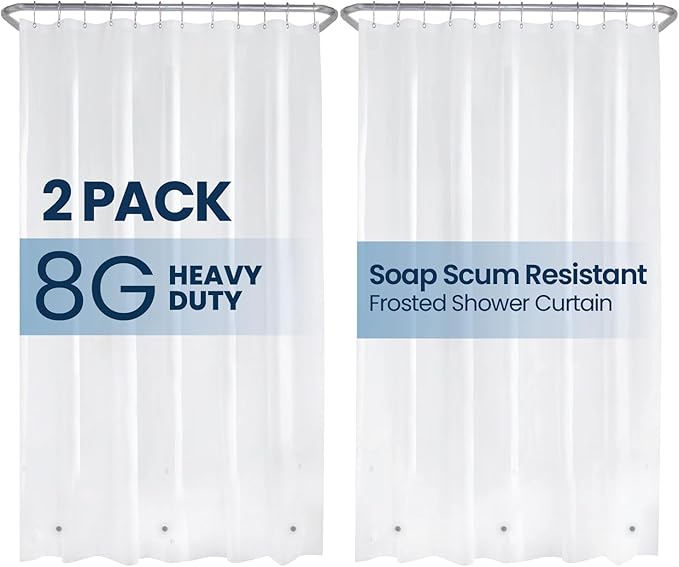 LiBa Shower Curtain - Waterproof Plastic Shower Curtain Premium PEVA Non-Toxic with Rust Proof Grommets Frosted 8G Heavy Frosted Duty Bathroom Accessories 72x72 2 Pack
