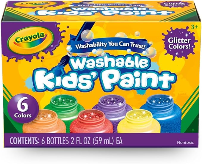 Crayola Washable Kids Paint Set (12ct), Easter Basket Stuffer, Classic and Glitter Paint for Kids, Spring Arts & Crafts Supplies for Classrooms, Toddler Painting Kit, Gifts, Ages 3+ [Amazon Exclusive]