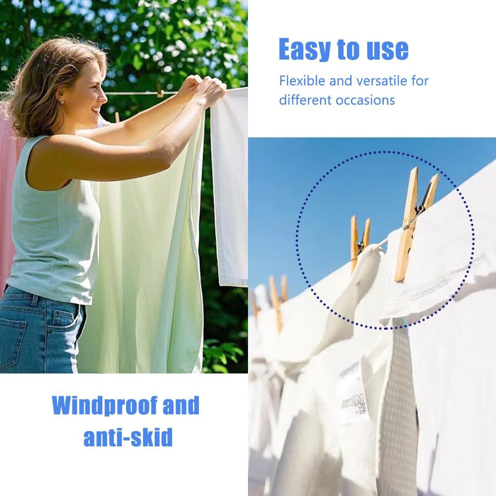 Retractable Clothesline Used to Outdoor，49 feet (15 Meters) PVC Line Retracting，Including 12 pcs ClothesPins，Wall Mounted Retractable Laundry Line for Drying Clothes
