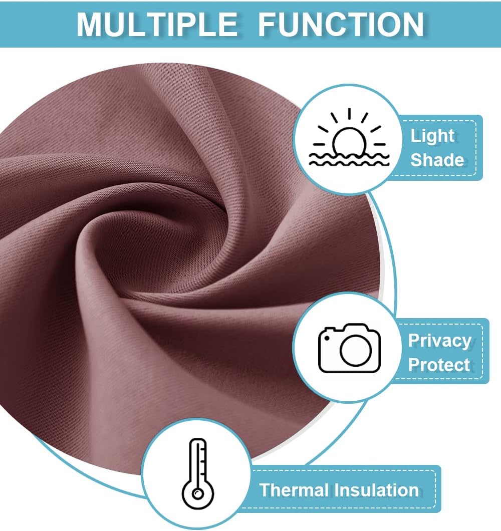 RYB HOME Living Room Curtains Blackout - Light Block Energy Efficiency Small Window Treatment Drapes for Kitchen Dining Baby Nursery Farmhouse Decor, W 42 x L 72 inch, Dusty Rose, 2 Panels