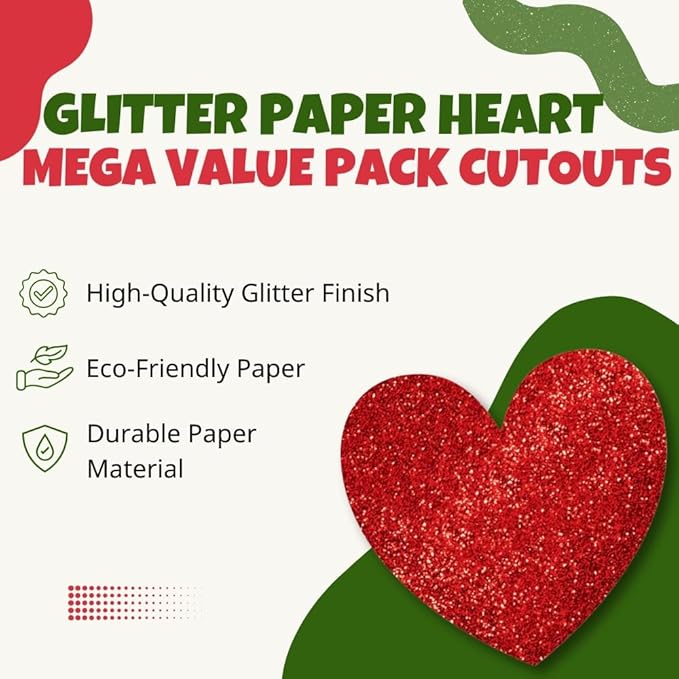 Dazzling Red Glitter Paper Heart Cutouts Mega Pack - 5", 7", 11.5" (Pack Of 20) | Perfect For Decorations & DIY Projects