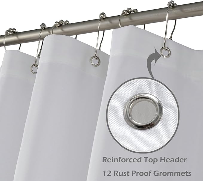 N&Y HOME 108 inch Extra Long Shower Curtain or Liner, Hotel Quality, Washable Fabric, White Bathroom Curtains with Grommets, 72x108