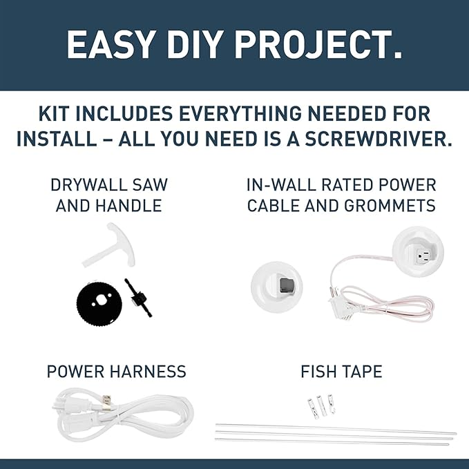 Legrand Wiremold CMK70 In Wall TV Power Grommet Kit, Cable Management Kit, Mounting Brackets, Fish Tape, and Hole Saw Included, White (1 Pair)
