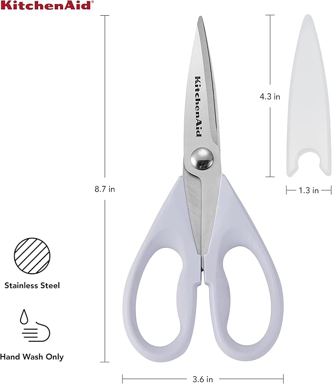 KitchenAid All Purpose Kitchen Shears with Protective Sheath Durable Stainless Steel Scissors,Dishwasher Safe,Soft Grip Comfort Handle,8.72 Inch,Lavendar Cream,(Pack of 2)