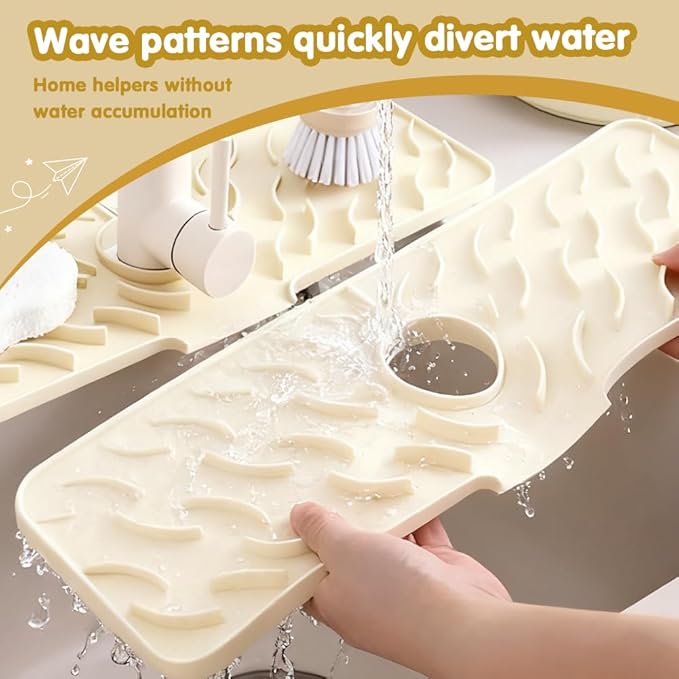 24" x 5.9" Silicone Faucet Mat for Kitchen Sink – Quick‑Drying Stone Splash Guard & Drip Tray, 0.67" Thick, Beige