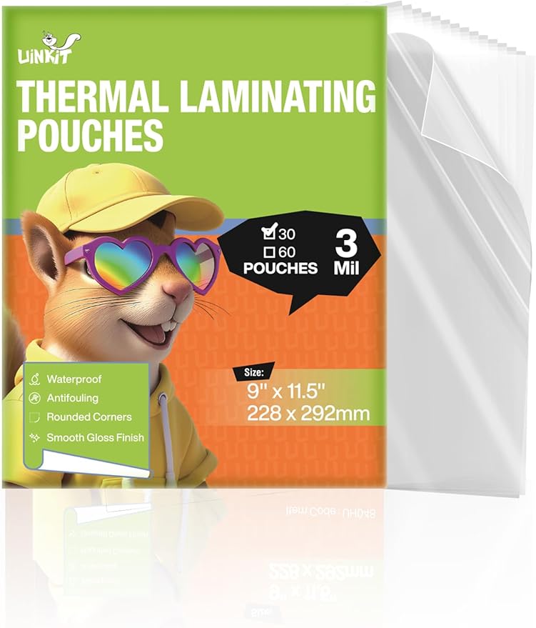 Uinkit 3mil Thermal Laminating Pouches 8.5 x 11", 30Pack Thermal Laminating Sheets for Documents, Photos, Crafts - Bubble Free, Crystal Clear Finish for Use with Laminator Machine