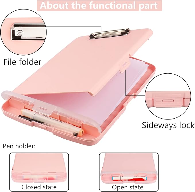 SFLHHDM Plastic Clipboard with Storage, High Capacity Clip Boards 8.5x11 with Storage, Heavy Duty Nursing Clipboard Folder, Cute Clipboards, Letter A4 Size Clipboards with Storage for Teachers, Nurse
