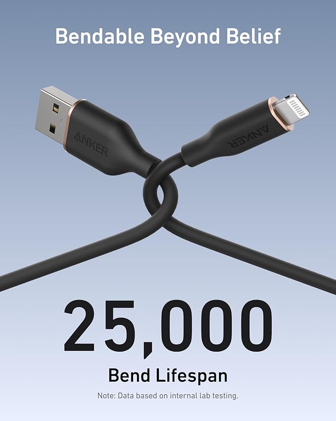 Anker Flow USB A to Lightning Cable, Durable Charging Cord for iPhone 14/13, AirPods, and More (Cord Organizer Included) (3FT, USB 2.0)