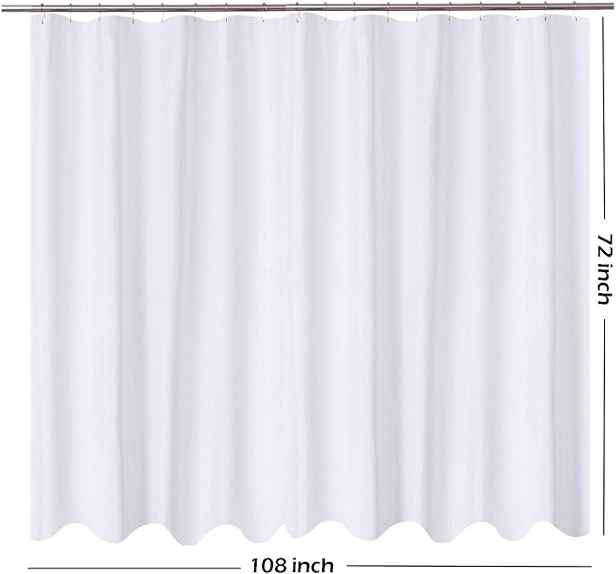 N&Y HOME Extra Wide Shower Curtain Liner Fabric 108 x 72 inches, Hotel Quality, Machine Washable, Water Repellent, White Spa Bathroom Curtains with Grommets, 108x72