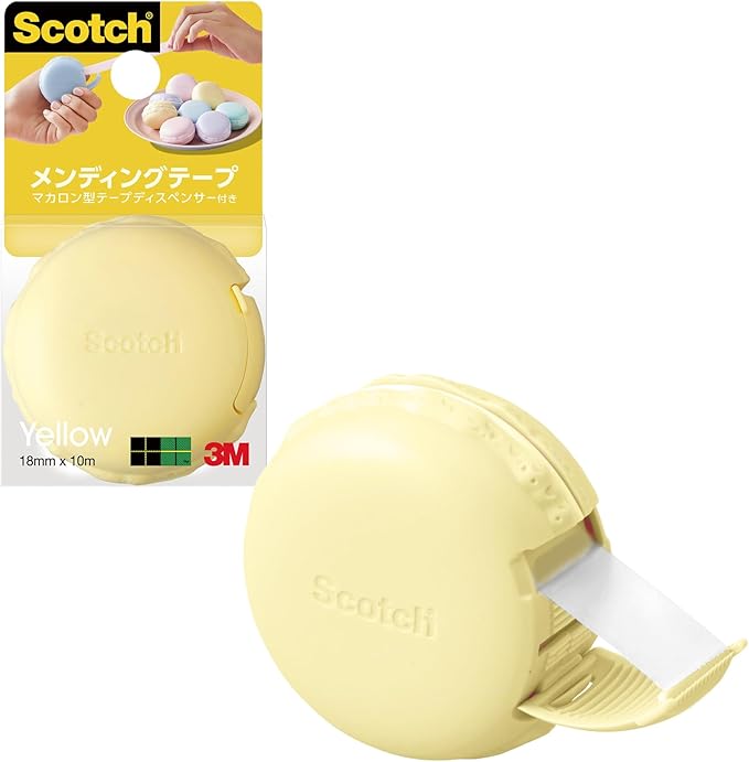 3M MCR-YL Scotch Mending Tape, Macaron Shape, Tape Dispenser, Yellow