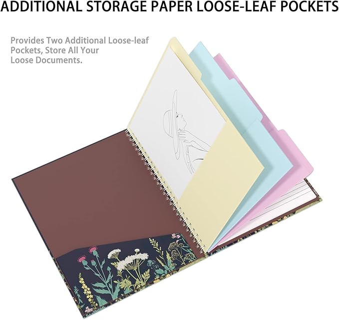 Rimilak Spiral Clipboards Folio with Refillable Lined Notepad, 14.5 x 9.8 In, Hardcover Cover with 5 Interior Pockets, Elastic Band and Pen Loop Series. Cute Stylish Clipfolio, Daisy Flower