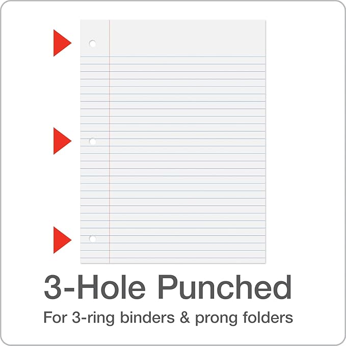 Oxford Loose Leaf Paper, Filler Paper, Notebook Paper, 8" x 10-1/2", Wide Rule, 3-Hole Punched, 2,000 Sheets for 3 Ring Binders, 4 Packs of 500, White (62379)