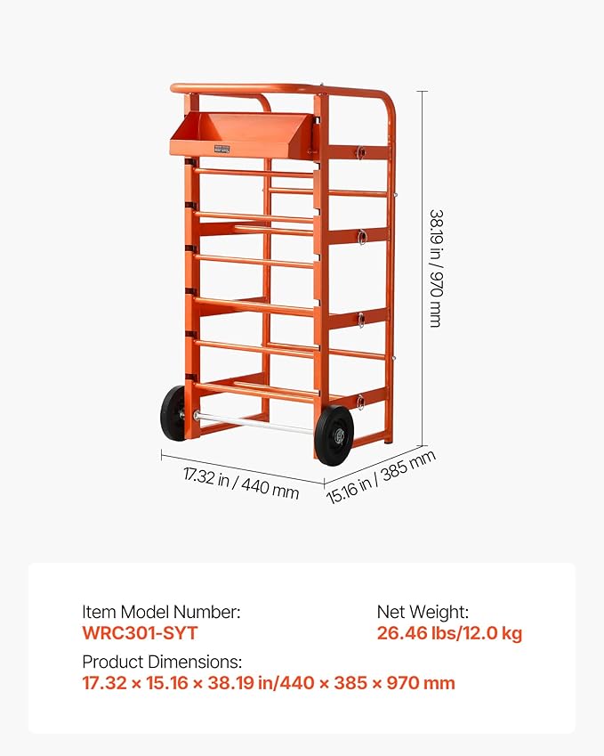 VEVOR Wire Spool Rack, 11 Rods, Multi-Spool Wire Rack Dispenser, Cable Caddy with Wheels, Cable Holder with Storage Tray for Wiring Storage, for Electrical, Industrial & Retail Use, Working Efficiency