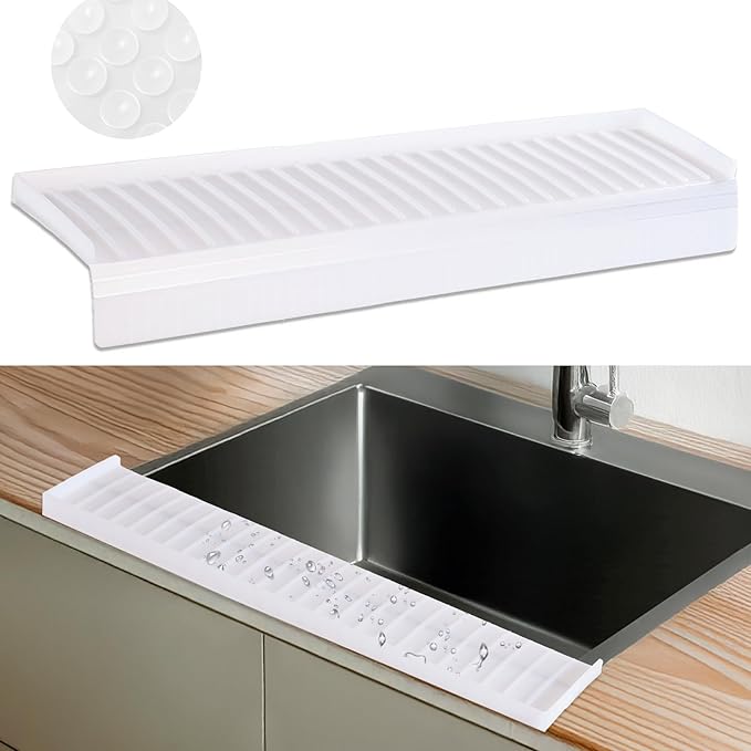 Sink Edge Protector with Suction Cup 4"x30" 20" 14", Silicone Sink Splash Guard for Kitchen & Bathroom, Protect Countertop from Scratches, Stains, for Stainless Steel Granite Quartz-Clear