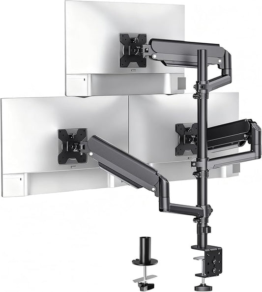 WALI Triple Monitor Mount for 13-32 inch Screens, Full Adjustable 3 Monitors Desk Mount with Clamp & Grommet Base, Gas Spring Monitor Arm, up to 19.8lbs Each, VESA 75x75 100x100 mm (GSDM003XL), Black