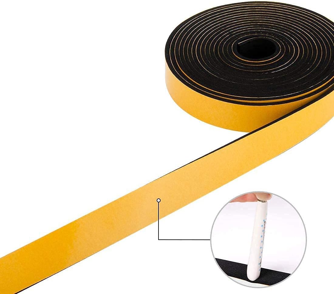 Foam Seal Tape 3-Pack, 1/2 Inch Wide X 1/8 Inch Thick, Neoprene Rubber Weather Stripping for Door Insulation, 59 Feet Total (19.7ft x 3 Rolls)
