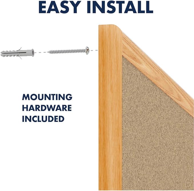 Mead Corkboard, 3' x 2' Bulletin Board, Oak Finish Frame Cork Board (85366)