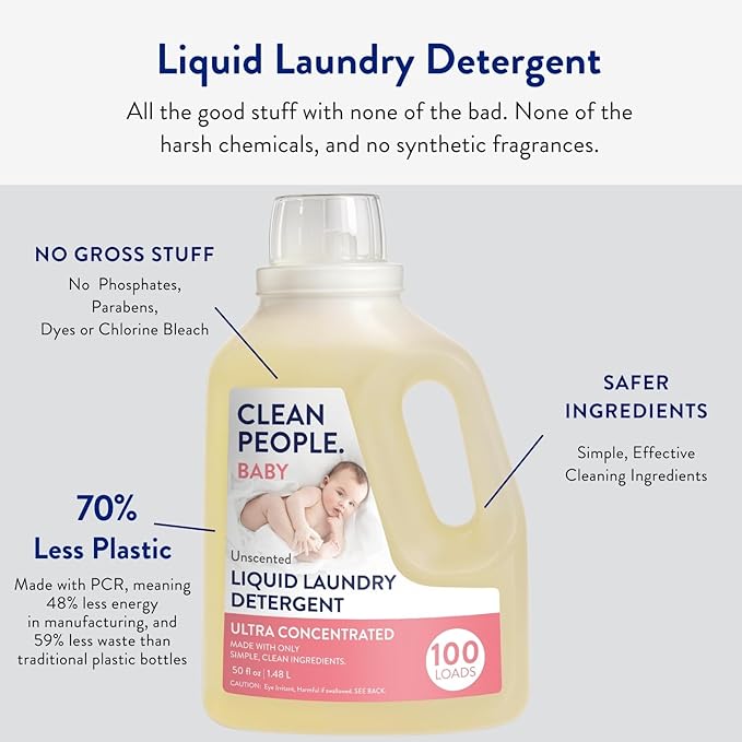The Clean People Liquid Laundry Detergent - Recyclable Packaging, Stain Fighting - Ultra Concentrated, Laundry Soap - Baby Laundry Detergent, 50 fl oz