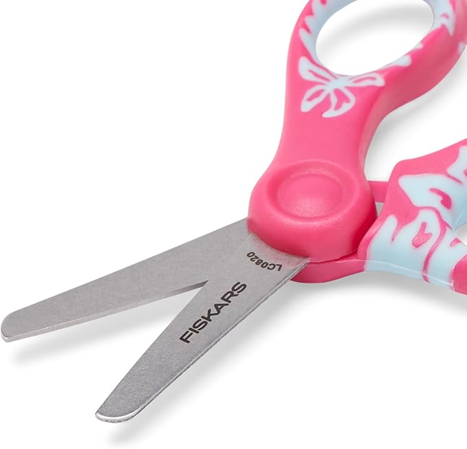 Fiskars 5" SoftGrip Blunt-Tip Scissors for Kids Ages 4-7, Scissors for School or Crafting, Back to School Supplies, Pink/Turquoise Floral