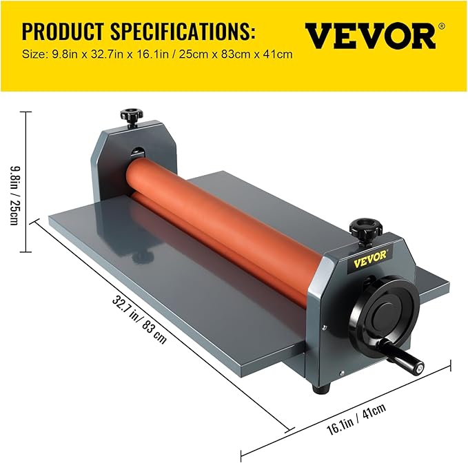 VEVOR Manual Cold Roll Laminator Commercial Professional 25 Inch 1.18" Thickness Foldable Roll Laminating Machine Vinyl Photo Film Mounting Laminator for Uses 25" Max Film Width