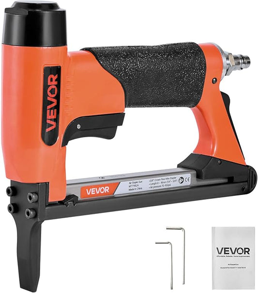 VEVOR Pneumatic Staple Gun, 22 Gauge Long-Nose Upholstery Stapler for 71 Series Fine Wire Staples 3/8-inch Crown 1/4"-5/8" Length, Max 180PCS Loading Air Staple Gun for Upholstering, Woodworking, DIY