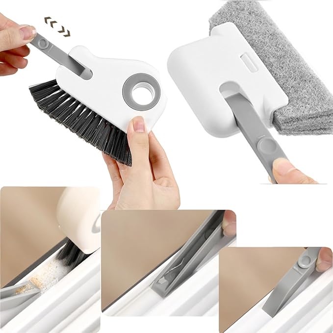 Window Track Cleaning Brush with Hidden Scraper for Sliding Door and Window Tracks, Shutters, Kitchen Sink Cleaning