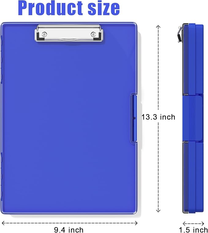Hongri Clipboard with Storage, Blue 8.5 x 11 Folder Nursing Side Opening, Heavy Duty with Dual Compartment, Smooth Writing for Teachers, Classroom, Size 13.3 x 9.4 x 1.5 in, Office & School Supplies