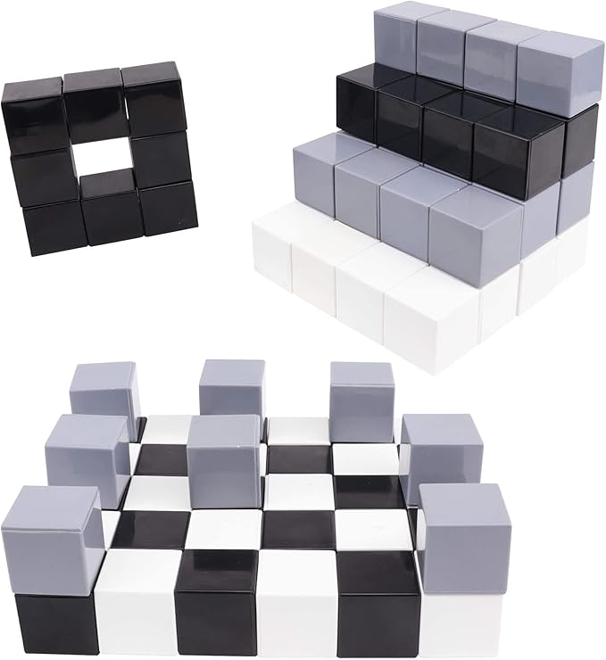 BrainSpark 48PCS Black White Grey DigitBlocks Magnetic Building Cube Set, Sensory STEM Education Preschool Magnet Toys for 3-9 Year Old Boys and Girls
