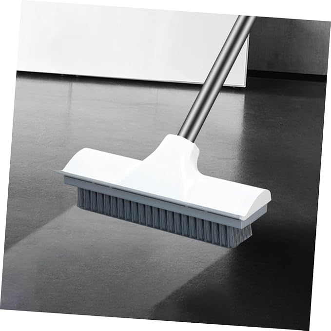 Extendable Long Handle Floor Scrubbing Brush with Stiff Bristles for Bathroom Tile Deck Hard Floor Cleaning and Scraper Dual-use Wide Area Efficient Scrub for Bathtub and Shower