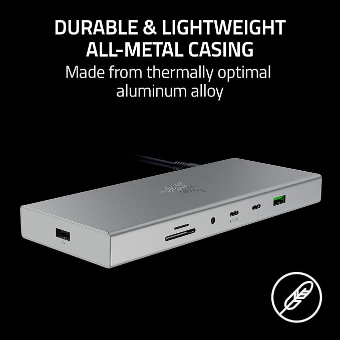 Razer USB 4 Dock: 14 Ports (Type C, Type A, HDMI, DP, Ethernet, SD, 3.5mm) - Dual Monitor Up to 4K 120 Hz - Laptop & Phone Fast Charge - Durable Lightweight Casing - Windows & Mac Compatible - Mercury