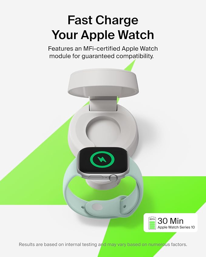 Belkin MagSafe Charger Compatible, 2-in-1 Wireless Charging Station, Qi2.2 25W Convertible Magnetic Charger for iPhone 17, Apple Watch Series 10, Google Pixel 10, and More (45W Adapter Included)