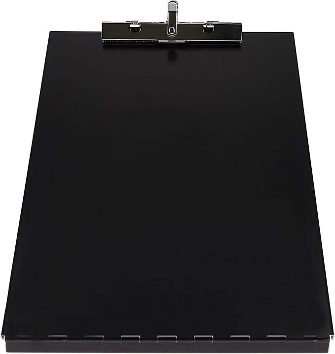Saunders Slim Metal Clipboard with Storage, Black Single Layer Nursing Clipboard Folio, Letter Size Paper Organizer, Steel Clip with Locking Latch, Form Holder for Office, School & Work - Made in USA