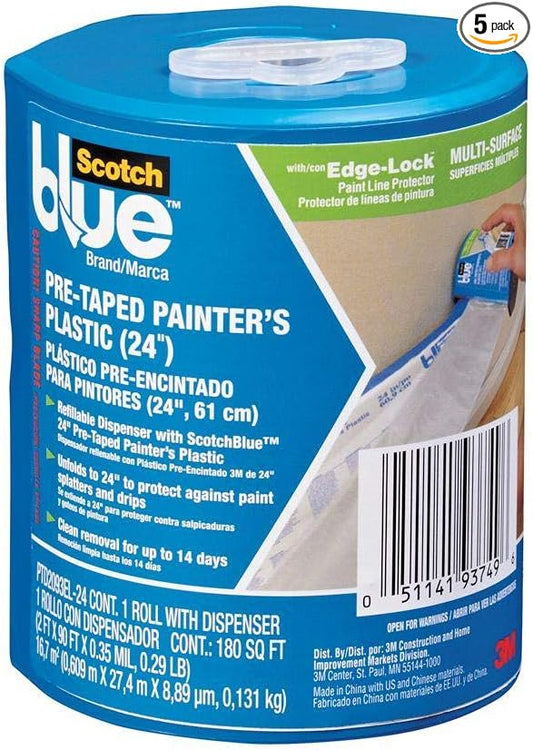3M PTD2093EL-24-S 24" X 90' Pre-Taped Painter's Plastic with Dispenser
