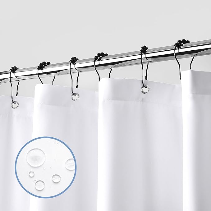 downluxe Waterproof Fabric Shower Curtain Liner, Soft Cloth Shower Liner with 3 Magnets, Machine Washable & Hotel Quality Bathroom Curtain, 72" W x 72" L, White