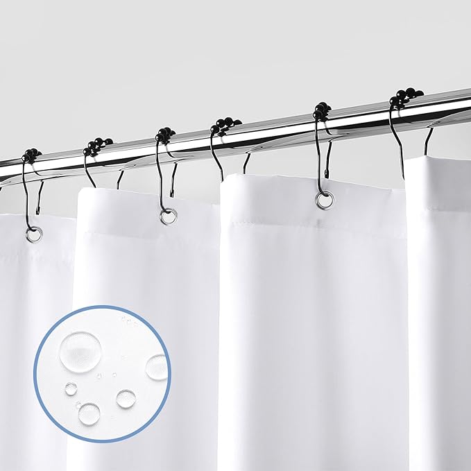 downluxe Waterproof Fabric Shower Curtain Liner, Soft Cloth Shower Liner with 3 Magnets, Machine Washable & Hotel Quality Bathroom Curtain, 72" W x 74" L, White