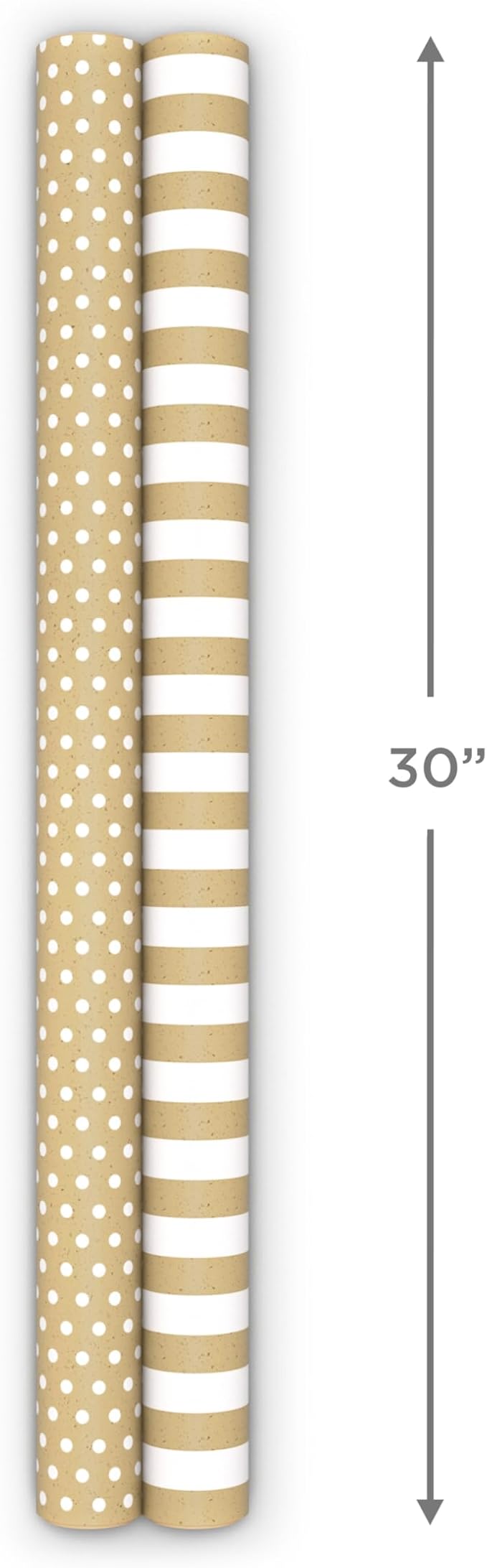 Hallmark Bulk Kraft Reversible Wrapping Paper Rolls (2 Rolls: 160 Sq. Ft. Total) Black Polka Dots, White Stripes for Birthdays, Weddings, Graduations, Baby Showers, Holidays