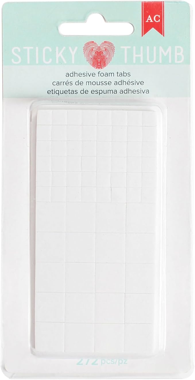 American Crafts Sticky Thumb Dimensional Adhesive Foam 272/Pkg-White Tabs, Assorted Sizes