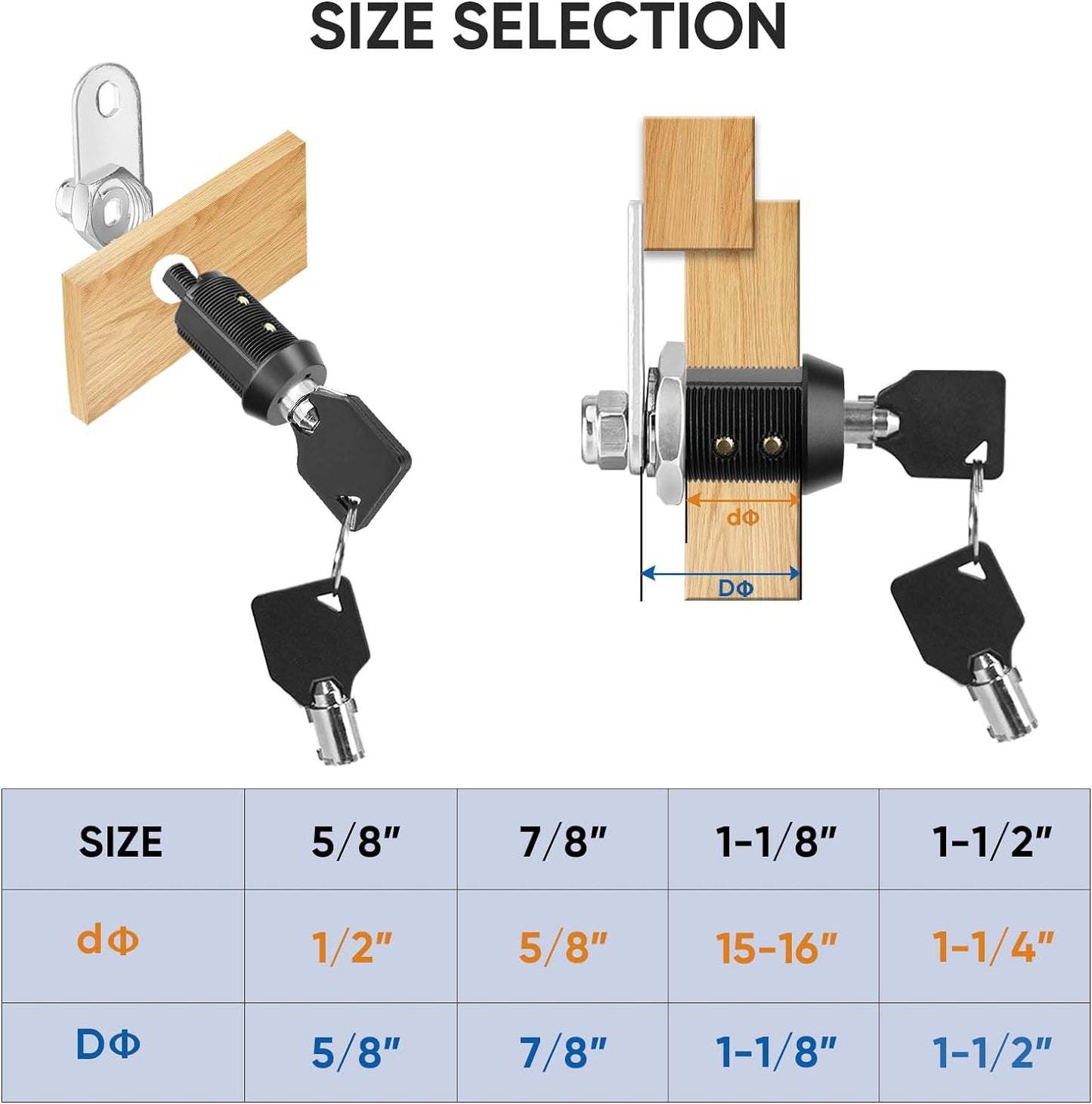 PTEROMY 12 Pack Cabinet Lock with Keys, 1-1/8'' Heavy Duty Tubular Cam Lock for RV Compartment Storage Locks, Full Set of RV Cam Locks (Black, 1-1/8'', 12 Pack)