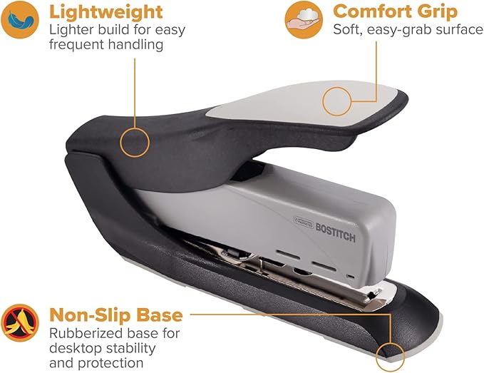 Bostitch Office 60 Sheet Heavy Duty Stapler - Two Fingers, No Effort, Spring Powered Stapler - Gray (1200)