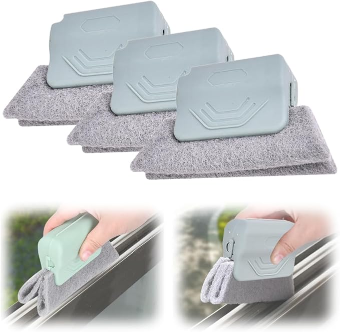 Magic Window Track Cleaner, 2025 New Groove Cleaning Brush Tools Set, Hand-held Window Track Cleaner Brushes Tools for Window lides Gaps Tile Lines Shutter Car Vents (Grey, 3PCS)