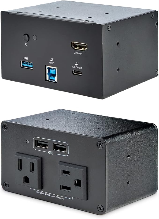 StarTech.com Conference Room Docking Station with Power/Charging; Table Connectivity Box, Universal USB-C Laptop Dock, 60W PD, 4K HDMI, USB Hub, Audio, 2X AC Outlets, 2xUSB Charge Ports, TAA