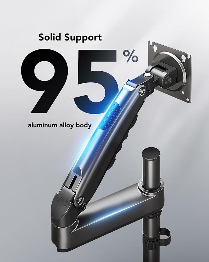 HUANUO Single Monitor Arm, Adjustable Desk Mount for 13-34 inch Screens, Holds 19.8lb, 22.44 inch Max Height, Full Motion Swivel Gaming Monitor Stand with VESA 75x75mm and 100x100mm Compatibility