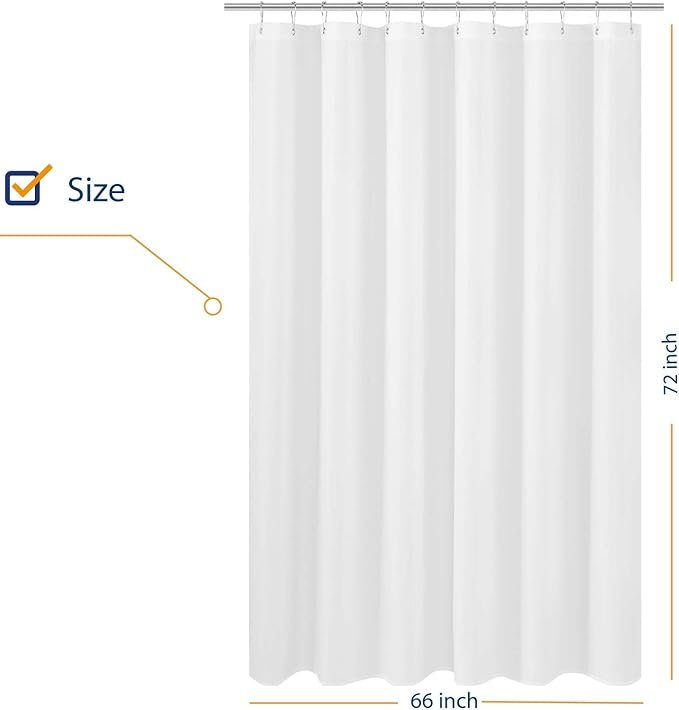 N&Y HOME Fabric Shower Curtain Liner 66 x 72 inches, Hotel Quality, Washable, Water Repellent, White Bathroom Curtains with Grommets, 66x72