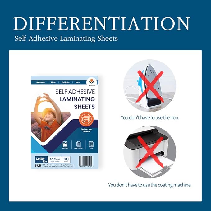 Self Adhesive Laminating Sheets 12.3x17.1 inch, 100 Pack, 4mil Thickness, No-Machine Needed, QuickPeel, Instashield, Stick&GO (100 Sheets, Letter Size 4mil)