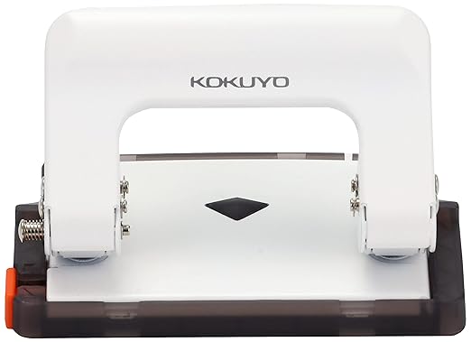 Kokuyo 2-Hole Punch, Rakuake Handy Type, 17 Sheets Capacity, Adjustable Guide Bar, Ergonomic Design, White, Japan Import (PN-G17W)