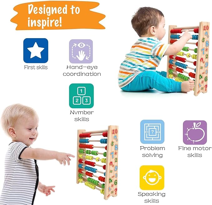 Sealive Classic Wooden Abacus for Kids Math, Educational Counting Toy with 100 Beads, 123 Learning Number Abacus for Toddler, Mathematics Toy Beads Game for Preschool Children Kindergarten