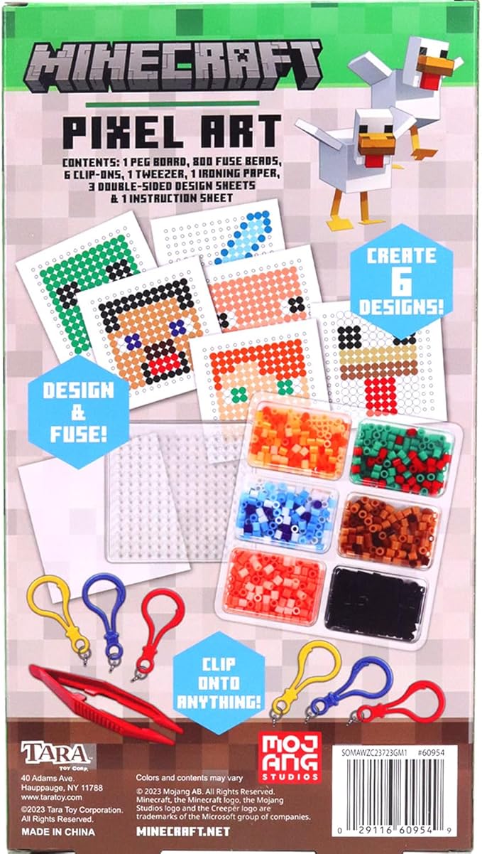 Tara Toy Minecraft Pixel Art Bead Kit 2500+ Beads, Templates & Pegboards Build Minecraft Pixel Characters & Tools Creative Craft Toy for Kids Ages 6