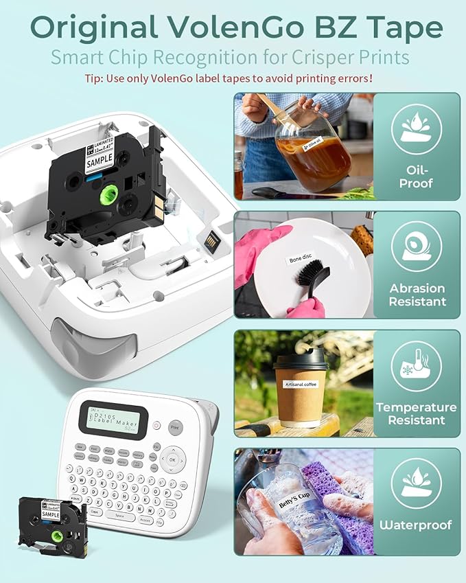 Label Maker Machine with 4 Tapes, D210s Labelmaker, Replacement for Brother Ptouch Label Maker Machine, Waterproof Removable Freezer Food-Labels for Jars/Containers/Bottle